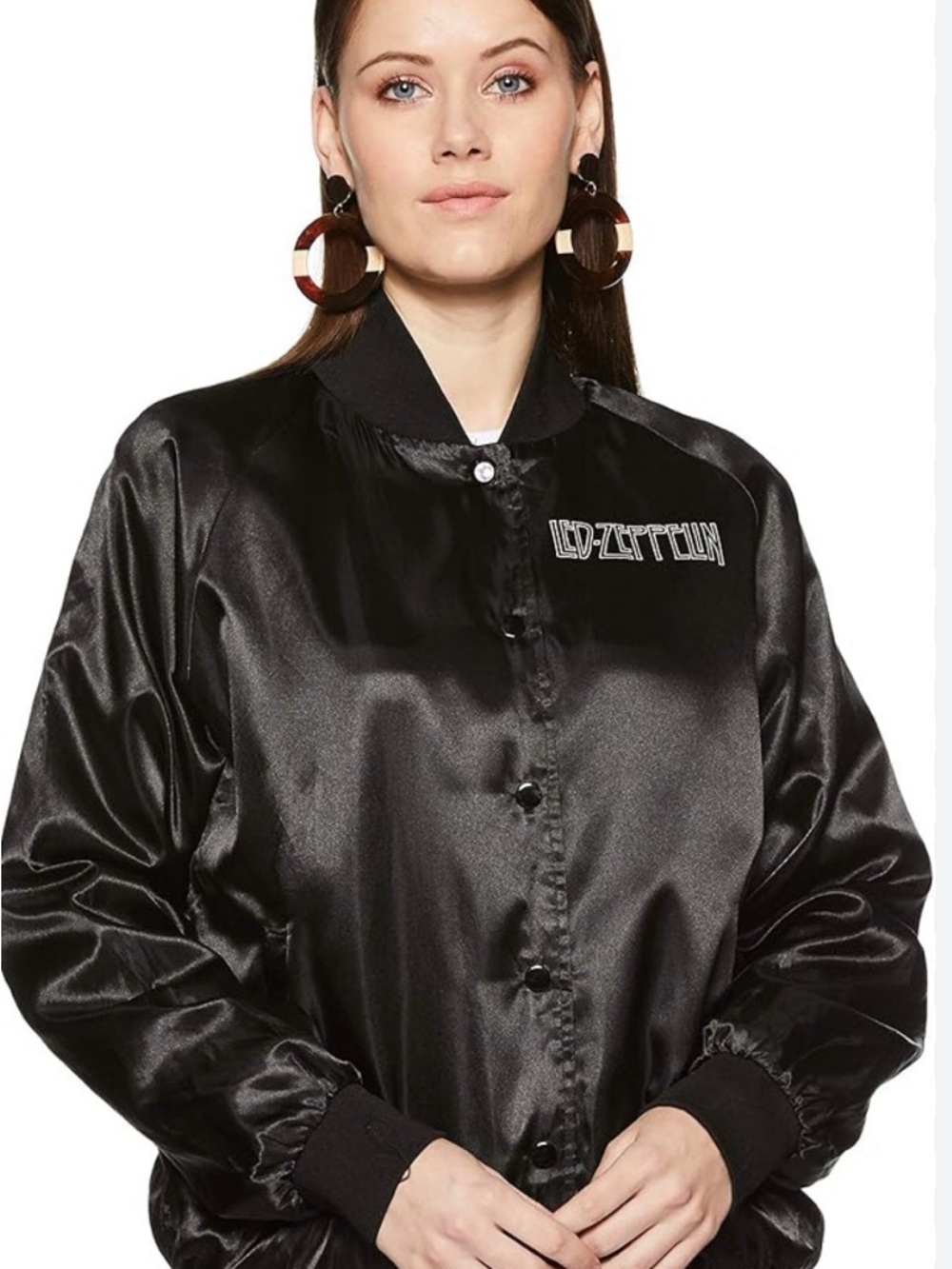 Led Zeppelin Black Satin Bomber Jacket - Women's
